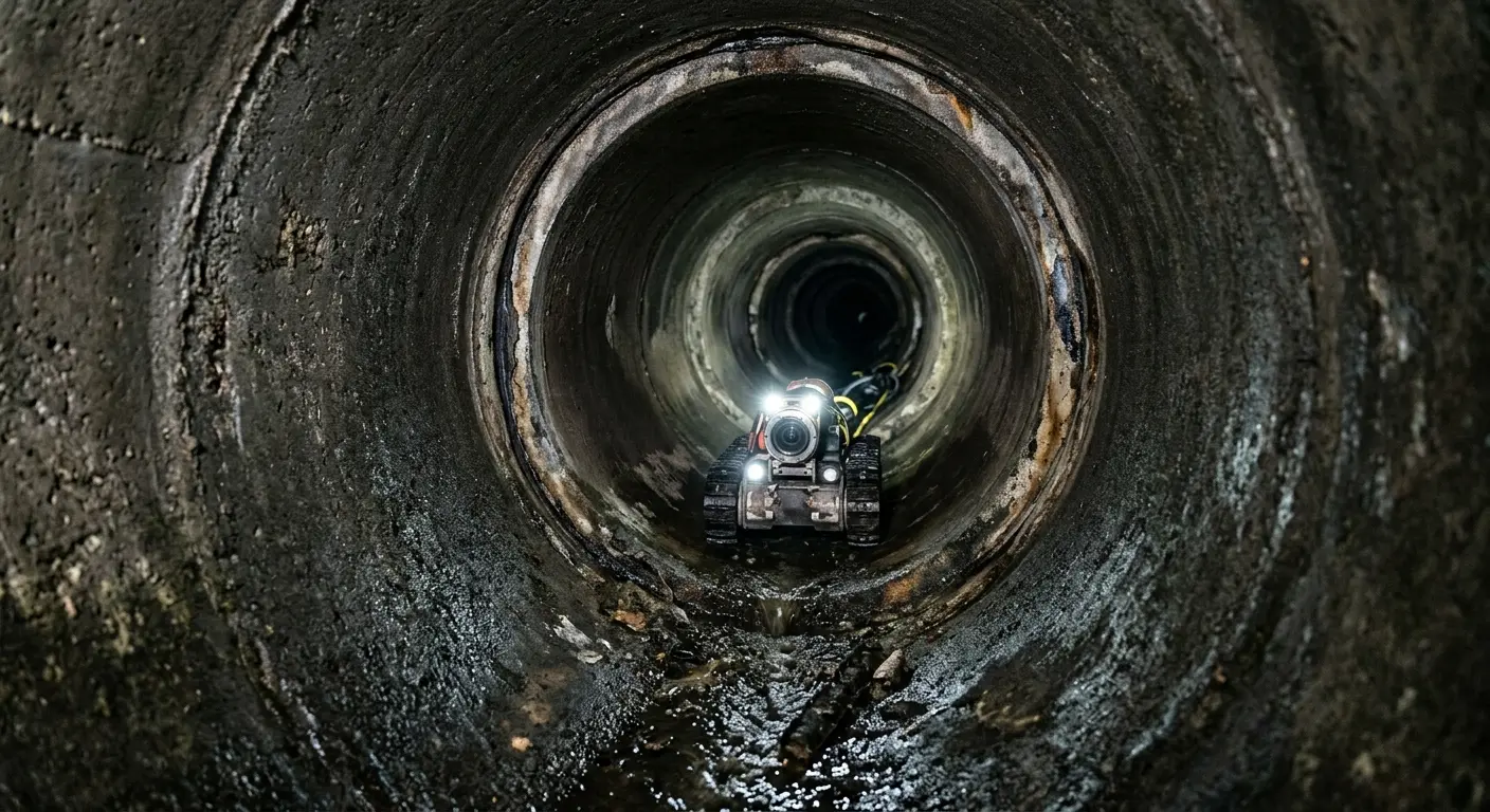 Robotic sewer camera inspecting pipe interior for Sewer Line Cleaning in Slaton