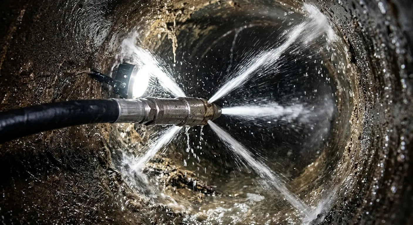 High-pressure hydro jetting nozzle cleaning sewer pipe for Sewer Cleanout in Slaton